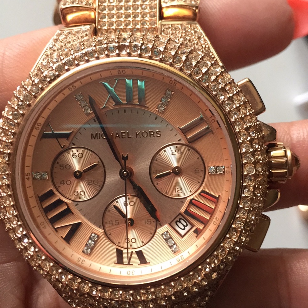 Rose gold stone covered Michael Kors watch. - Picture 5 of 5